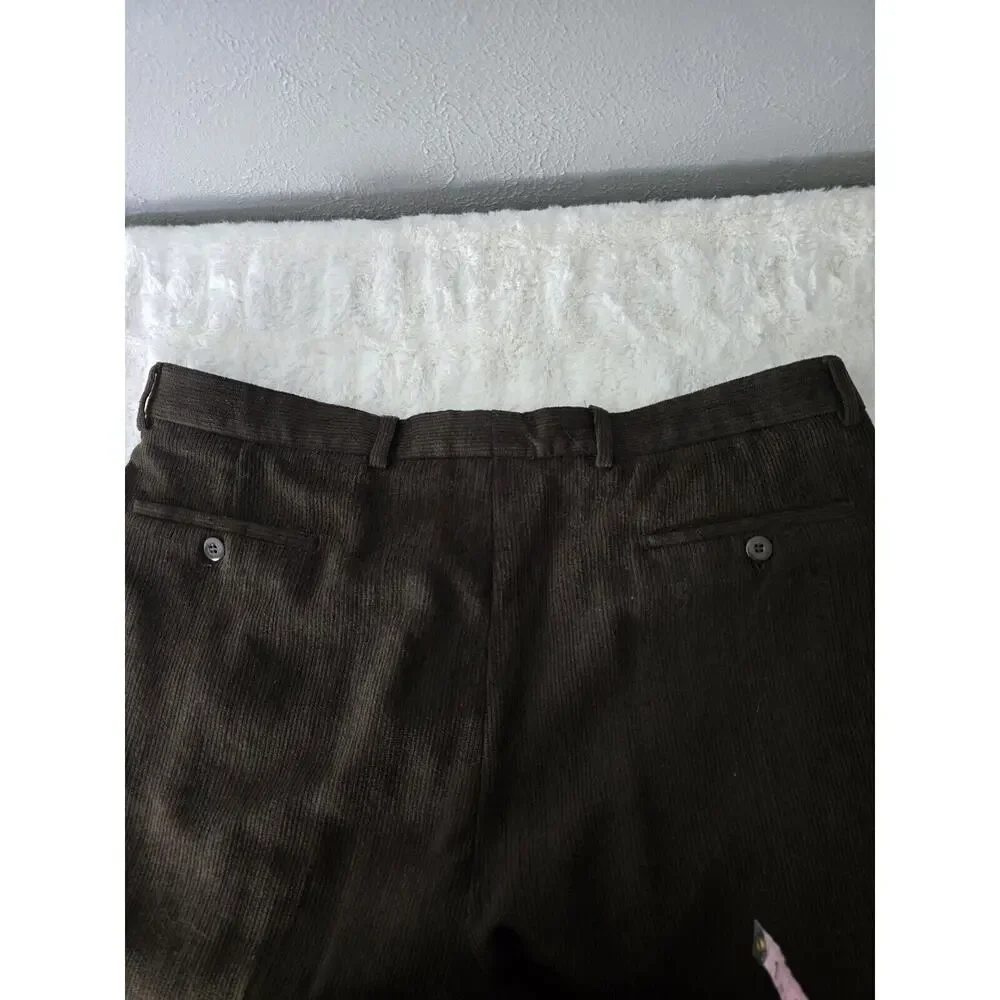 St Croix Lot Corduroy Pleated Wool Blend Dress Pants Men 36x29 Brown Black Italy